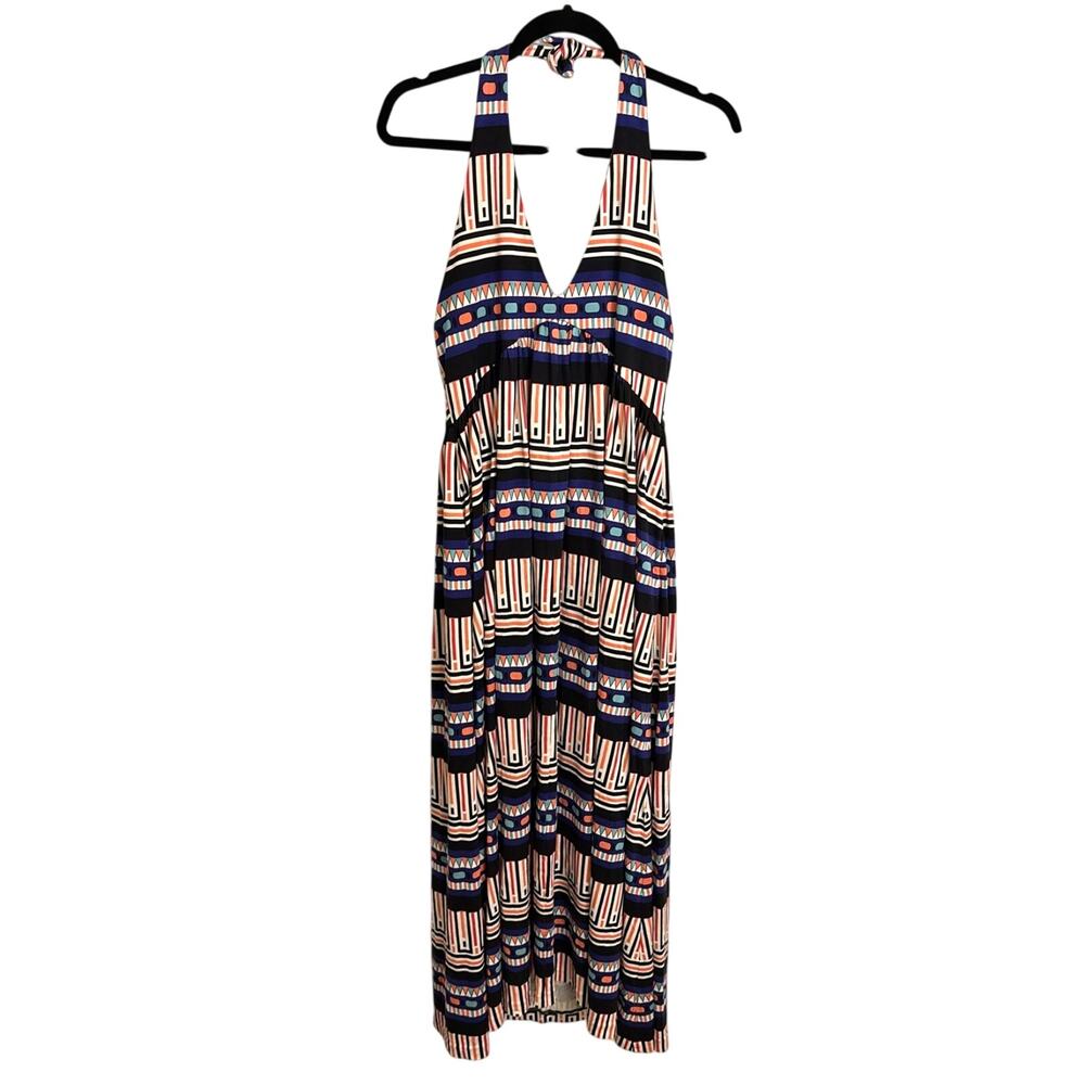 Diane Von Furstenberg Maxi Dress Womens 8 Franz Halter Geometric Halter Silk DVF